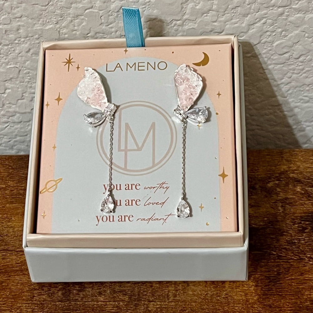 Crystal Pink and Silver Butterfly Earrings